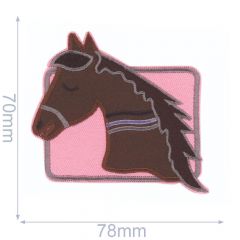 HKM Applicatie paard in vierkant 78x70mm roze - 5st