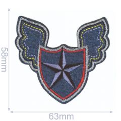 HKM Applicatie ster schild met vleugels 63x58mm - 5st