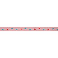 Elastiek roze met blauw-rode sterren 20-40mm - 10m